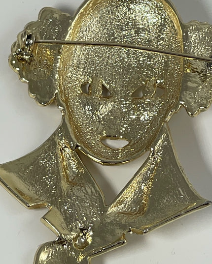 Vintage Large gold red rhinestone fun fancy circus clown brooch