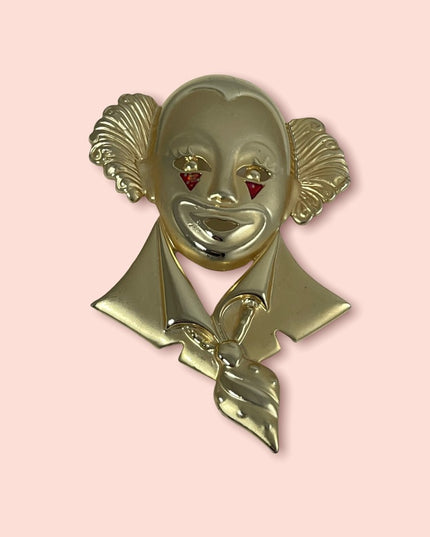 Vintage Large gold red rhinestone fun fancy circus clown brooch