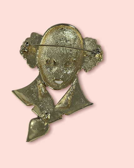 Vintage Large gold red rhinestone fun fancy circus clown brooch