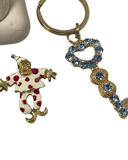 VINTAGE JEWELRY LOT enameled clowns key chain pearl ring crystals cute!