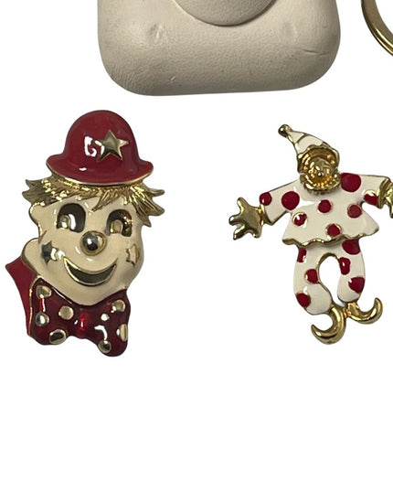 VINTAGE JEWELRY LOT enameled clowns key chain pearl ring crystals cute!