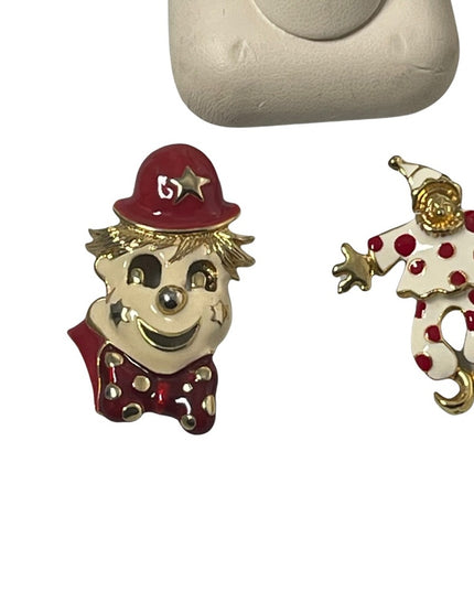 VINTAGE JEWELRY LOT enameled clowns key chain pearl ring crystals cute!