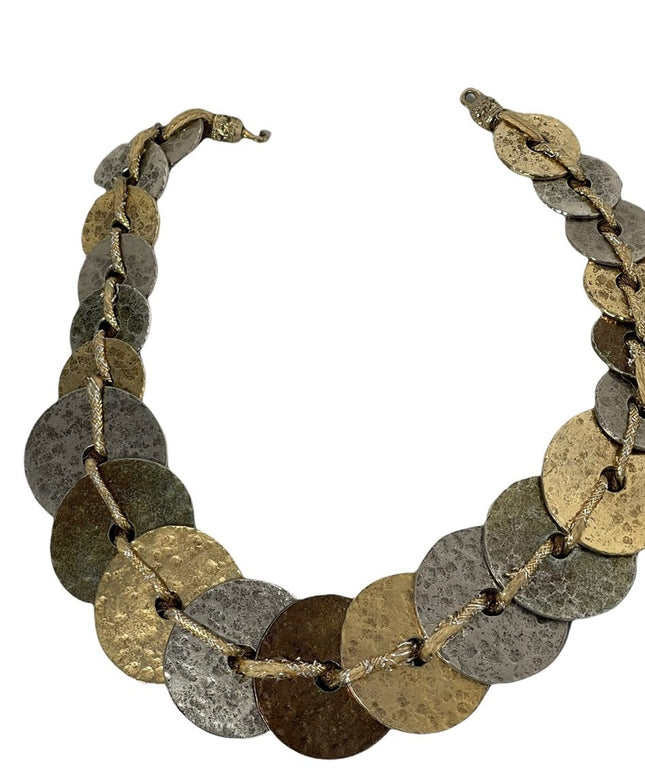 VINTAGE Heavy metal multi color brutalist disk necklace Stunning’ Lovely!