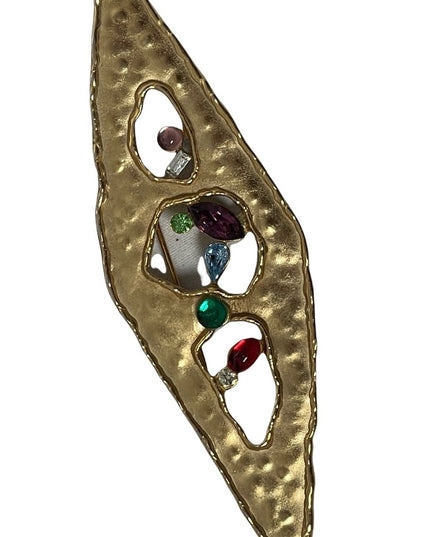 Vintage JJ 1988 Modernist bar brooch crystals gold Art deco