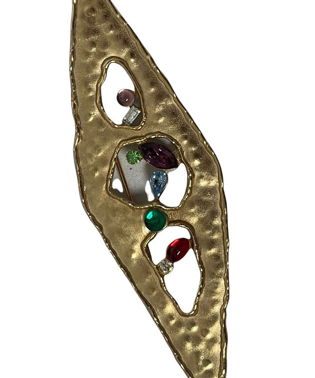 Vintage JJ 1988 Modernist bar brooch crystals gold Art deco