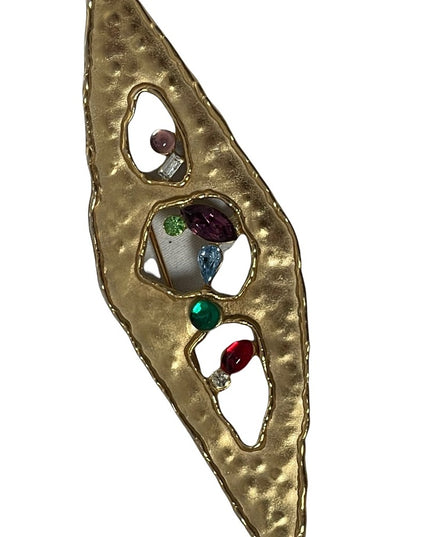 Vintage JJ 1988 Modernist bar brooch crystals gold Art deco