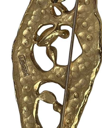 Vintage JJ 1988 Modernist bar brooch crystals gold Art deco