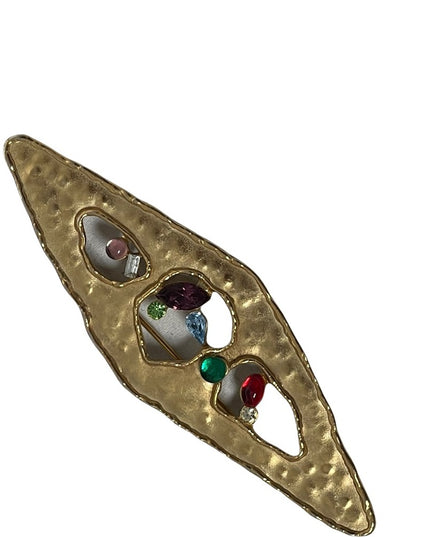 Vintage JJ 1988 Modernist bar brooch crystals gold Art deco