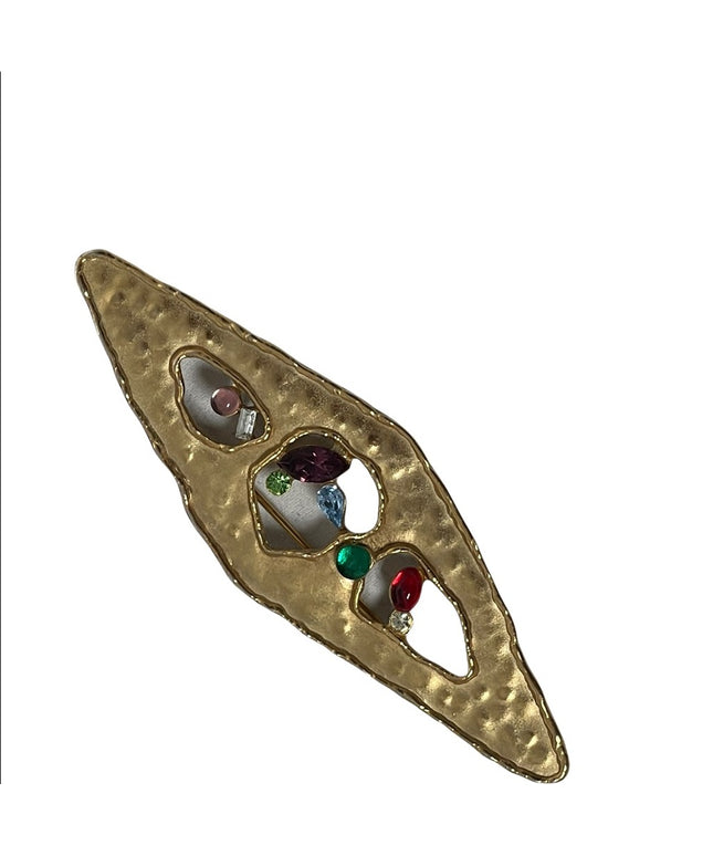 Vintage JJ 1988 Modernist bar brooch crystals gold Art deco