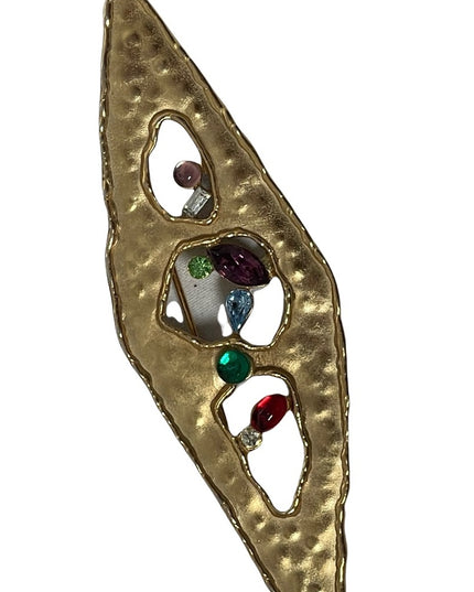 Vintage JJ 1988 Modernist bar brooch crystals gold Art deco