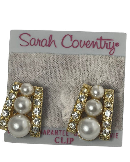 Fancy 1980s Chunky gold rhinestone pearls Sarah Coventry pierced earrings