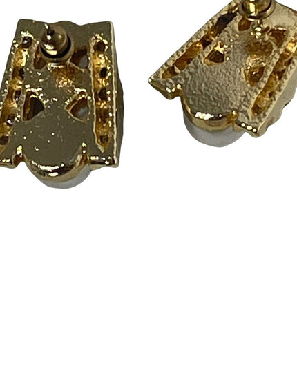 Fancy 1980s Chunky gold rhinestone pearls Sarah Coventry pierced earrings