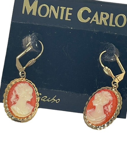 Vintage 1980s Monte Carlo earrings by Garbo Cameo dangle gold finish