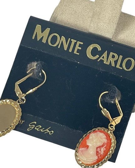 Vintage 1980s Monte Carlo earrings by Garbo Cameo dangle gold finish
