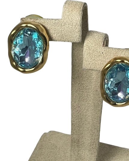 Chunky Blue Crystal gold large earrings
