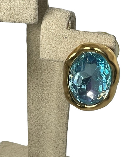 Chunky Blue Crystal gold large earrings