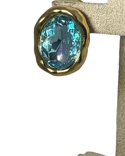 Chunky Blue Crystal gold large earrings