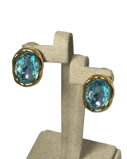 Chunky Blue Crystal gold large earrings
