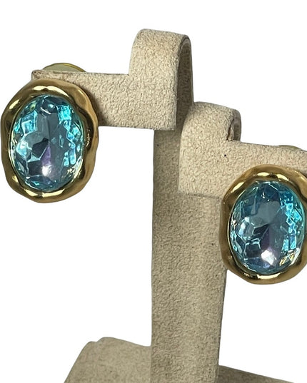 Chunky Blue Crystal gold large earrings