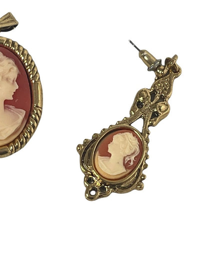 Cameo set  Dangle earrings pendant gold finish