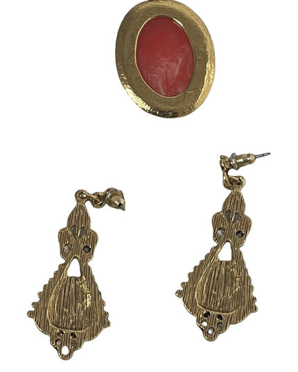Cameo set  Dangle earrings pendant gold finish