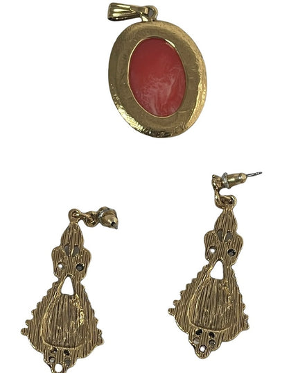 Cameo set  Dangle earrings pendant gold finish