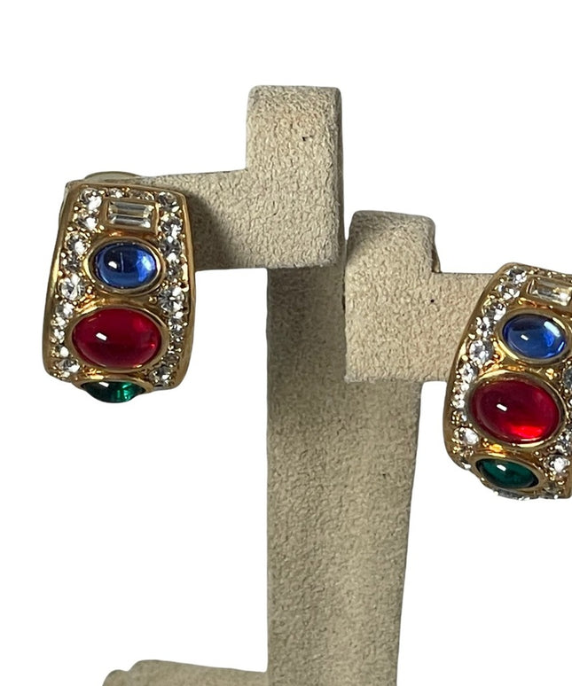 Vintage 1980s Fancy crystal glass multi color couture earrings