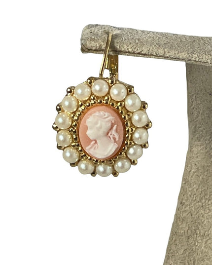 Cameo pearl gold finish dangle earrings
