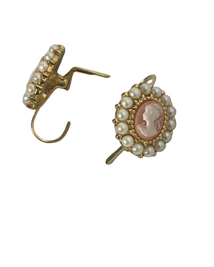 Cameo pearl gold finish dangle earrings