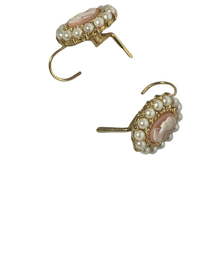 Cameo pearl gold finish dangle earrings