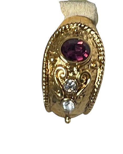 1980s Couture chunky gold crystal amethyst purple crystal dangle earrings