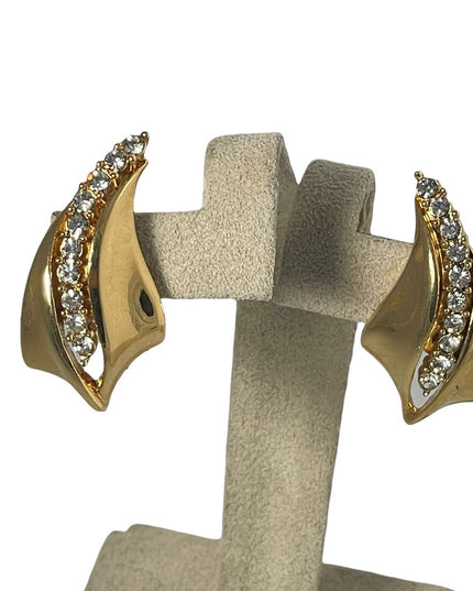 Gold finish fancy crystal rhinestone pierced earrings