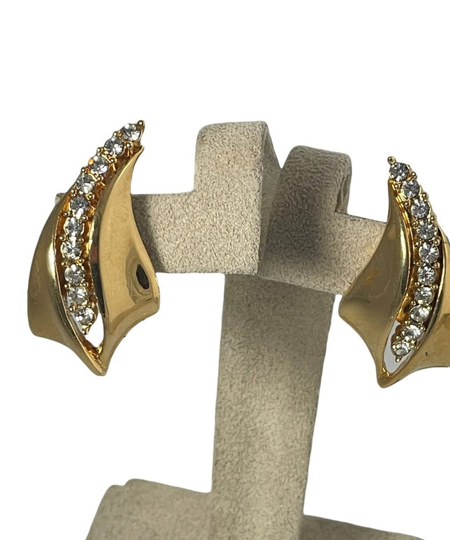 Gold finish fancy crystal rhinestone pierced earrings