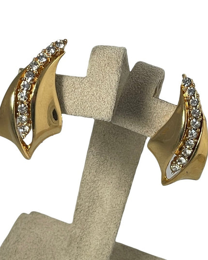 Gold finish fancy crystal rhinestone pierced earrings