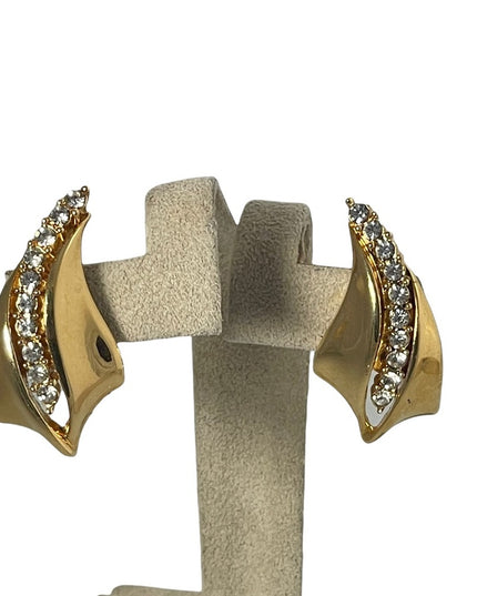 Gold finish fancy crystal rhinestone pierced earrings