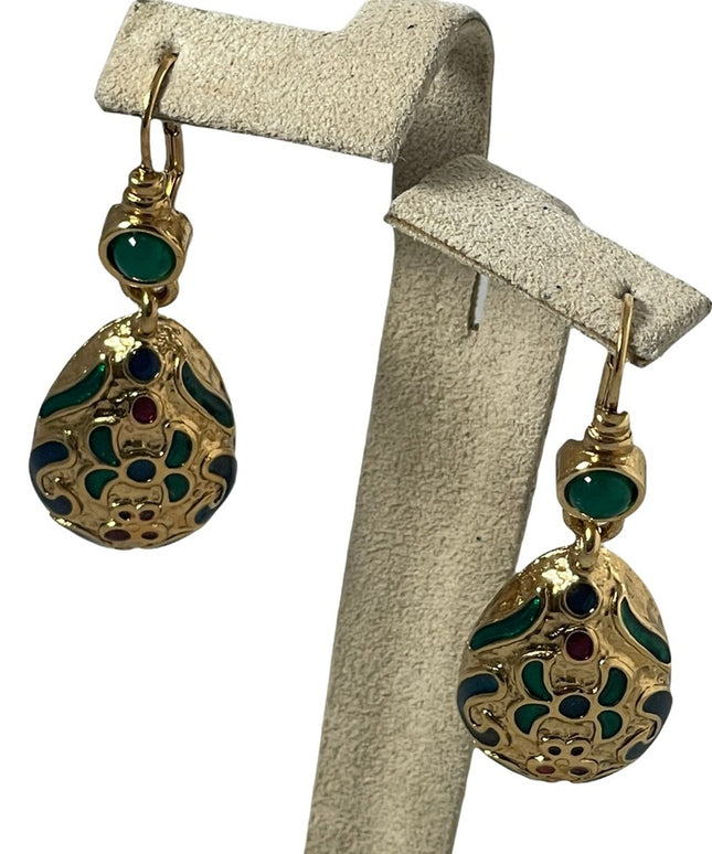 1980s gold finish enameled multi color hi fashion dangle earrings