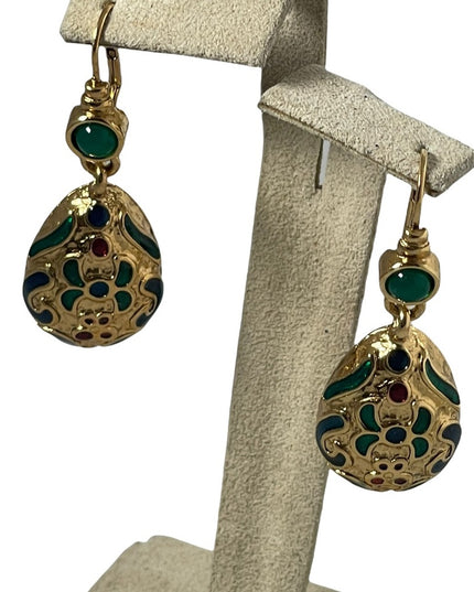 1980s gold finish enameled multi color hi fashion dangle earrings