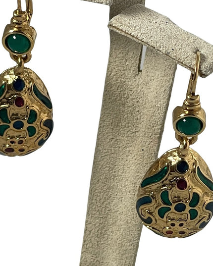 1980s gold finish enameled multi color hi fashion dangle earrings