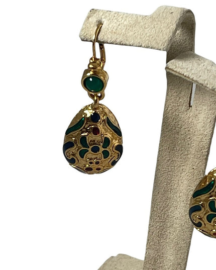 1980s gold finish enameled multi color hi fashion dangle earrings