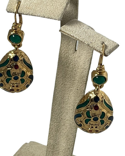 1980s gold finish enameled multi color hi fashion dangle earrings