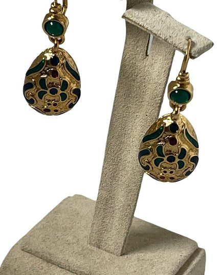 1980s gold finish enameled multi color hi fashion dangle earrings