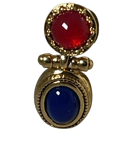 Vintage 1980s high fashion gold dangle earrings blue glass