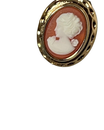 1980s gold finish high fashion faux resin cameo pierced earrings