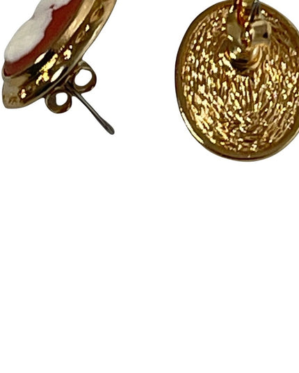 1980s gold finish high fashion faux resin cameo pierced earrings