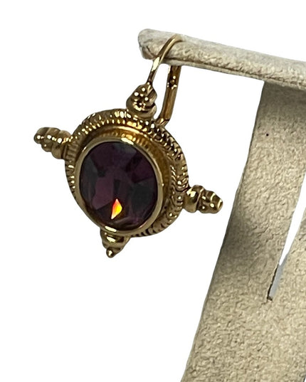 VTG High fashion gold finish purple glass magestic dangle earrings