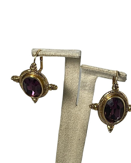 VTG High fashion gold finish purple glass magestic dangle earrings