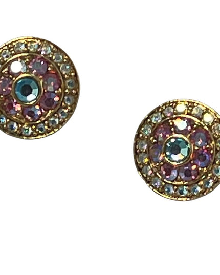 Vintage pink blue AB crystal large circle earrings