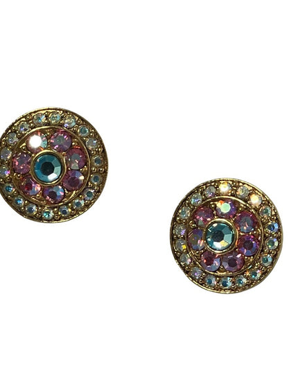 Vintage pink blue AB crystal large circle earrings