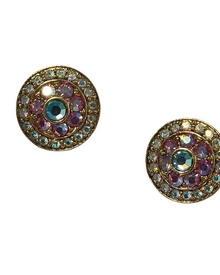 Vintage pink blue AB crystal large circle earrings