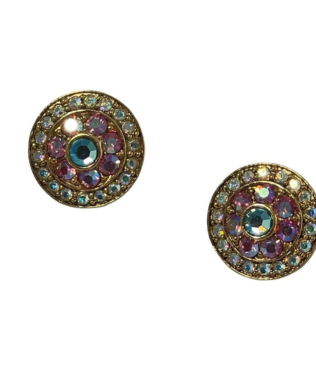 Vintage pink blue AB crystal large circle earrings